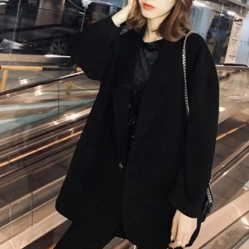 固体ブレザー女性のためのオールマッチ長袖ファッションシングルブレスト若い女の子春秋ルーズオフィスレディエレガントなフィット