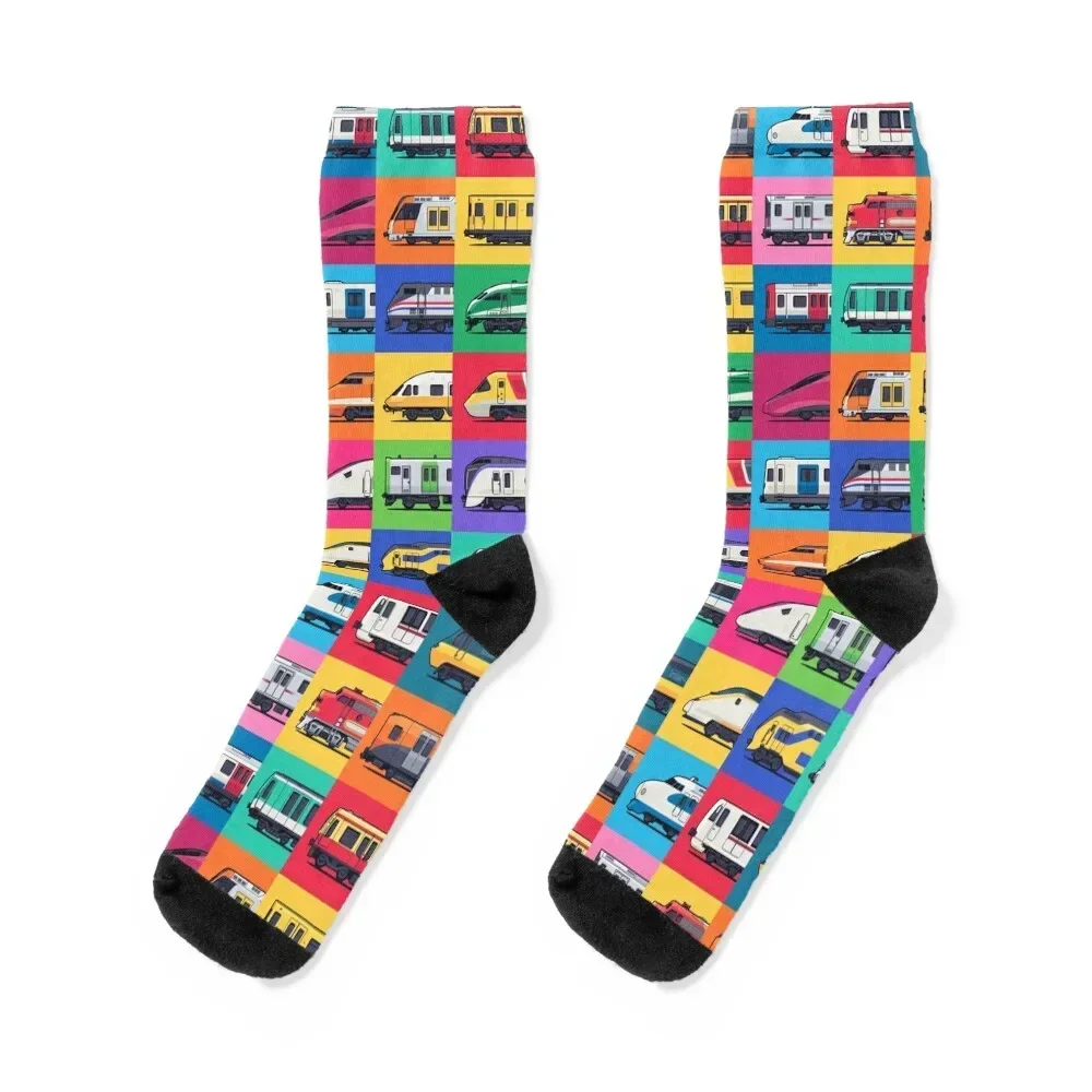 

World Trains Grid Pattern Socks Men's men cotton high quality Socks For Girls Men's