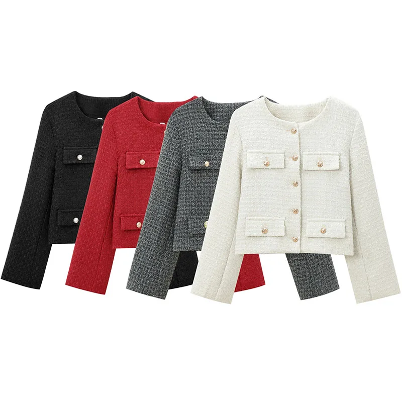 

2025 New Fashion Women's Coat Spring Autumn Temperament Short Round Neck Jacket Coat Elegant Casual Long Sleeve Women Coat H271