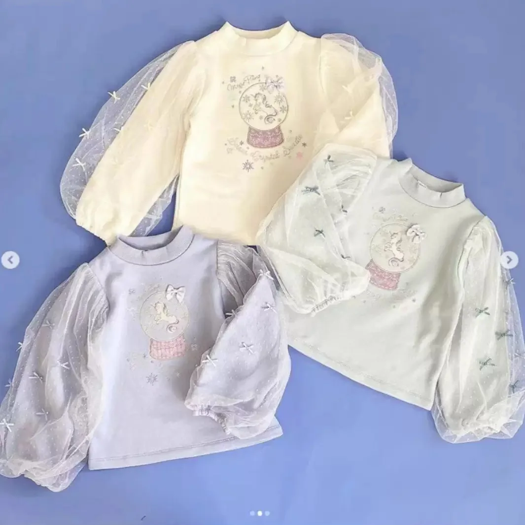 

MZ Pianist Girls Unicorn Hoodie with Bubble Sleeves Sparkle Print Princess Style Terry Fall Long Sleeve Teenage Top 90-150