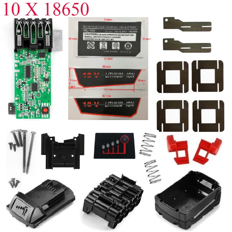 M18 batteria agli ioni di litio custodia in plastica PCB protezione di ricarica circuito Shell per Milwaukee 18V 3Ah 6Ah 9Ah alloggiamenti etichetta adesiva