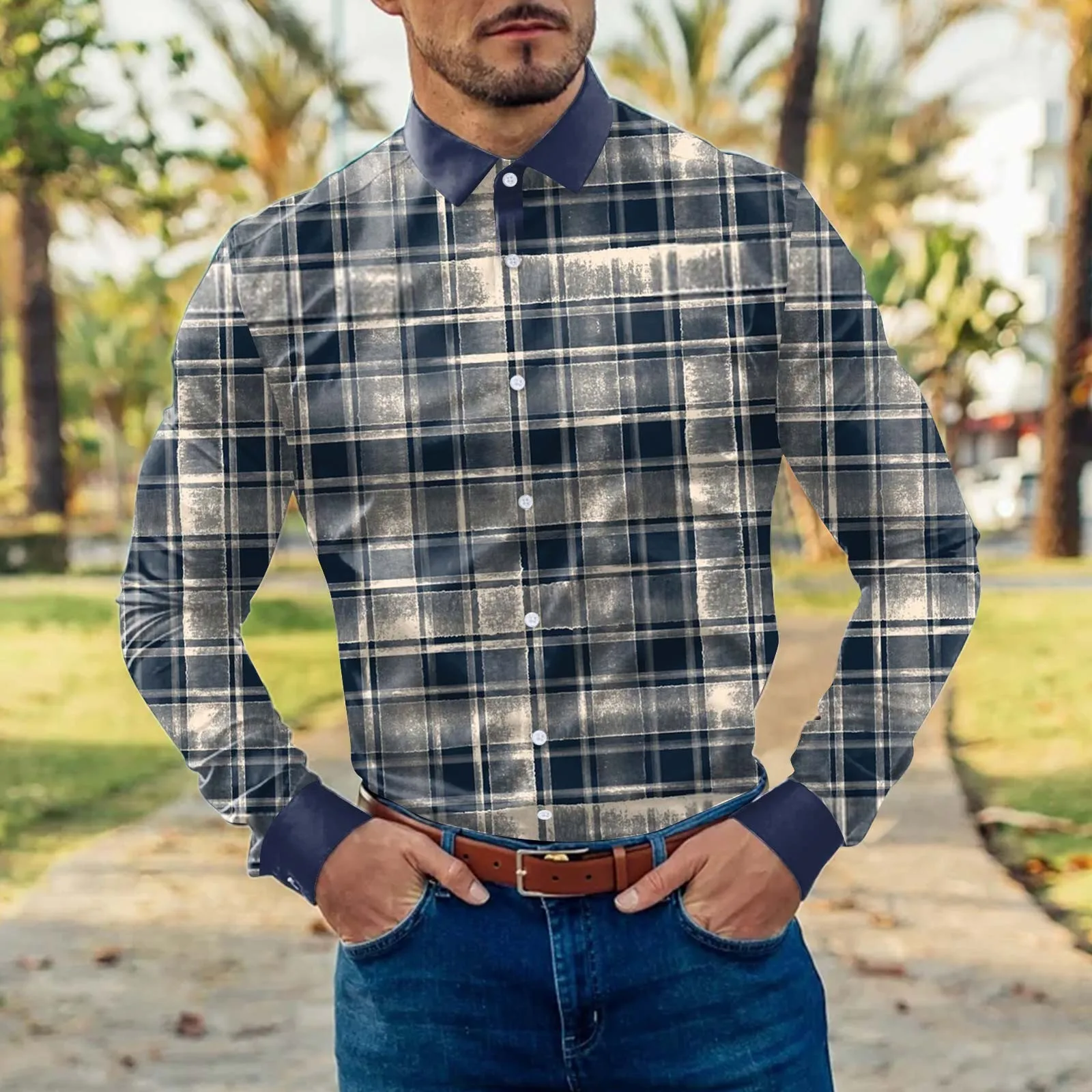 

Mens Plaid shirt Casual shirts Print Blouses Lapel Tops Button Cuff Long Sleeve Commute workwear Classic camisas de hombre