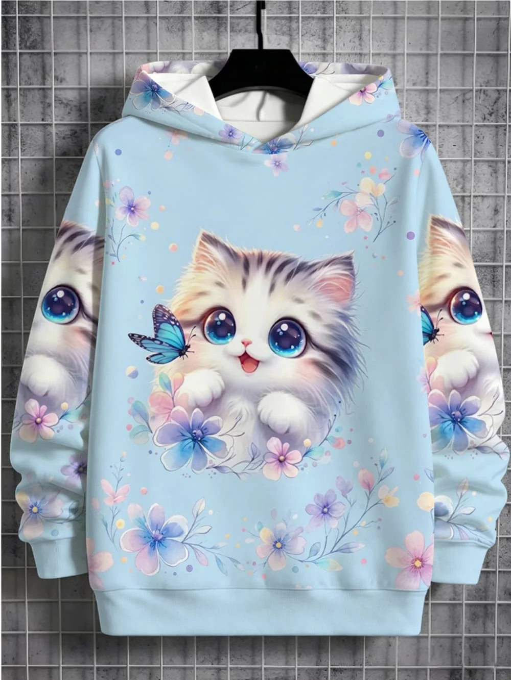 Cute Cat Print Girl Clothes Long Sleeve Sweatshirt Girl Graphic Hoodies Tops Children's Clothing Fashion 3D Print Autumn Clothes