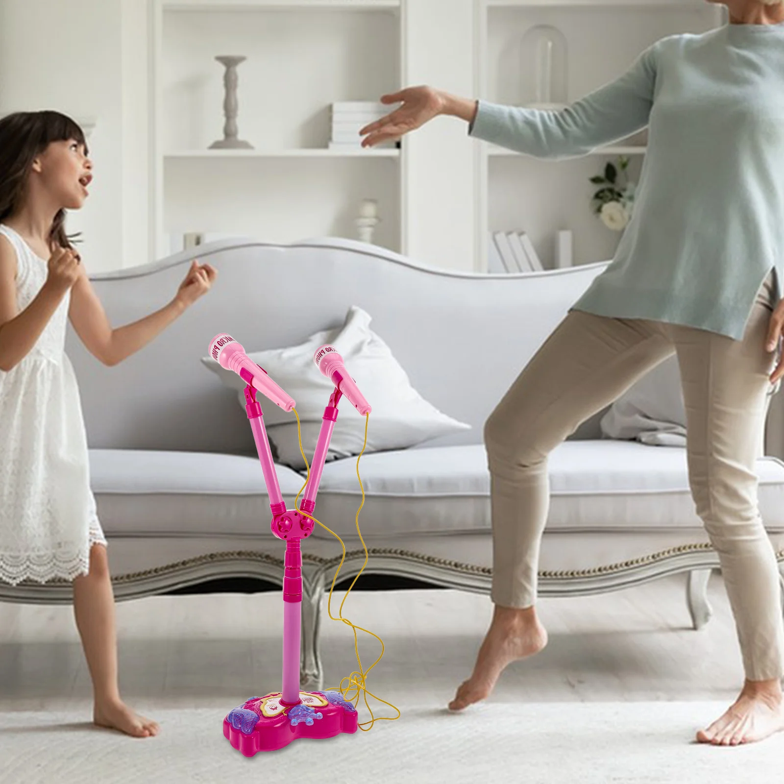 آلة الكاريوكي المحمولة للأطفال حامل ميكروفون صغير للأطفال الصغار الفتيات الموسيقى ميكروفون مزدوج كاريوكي الغناء #4