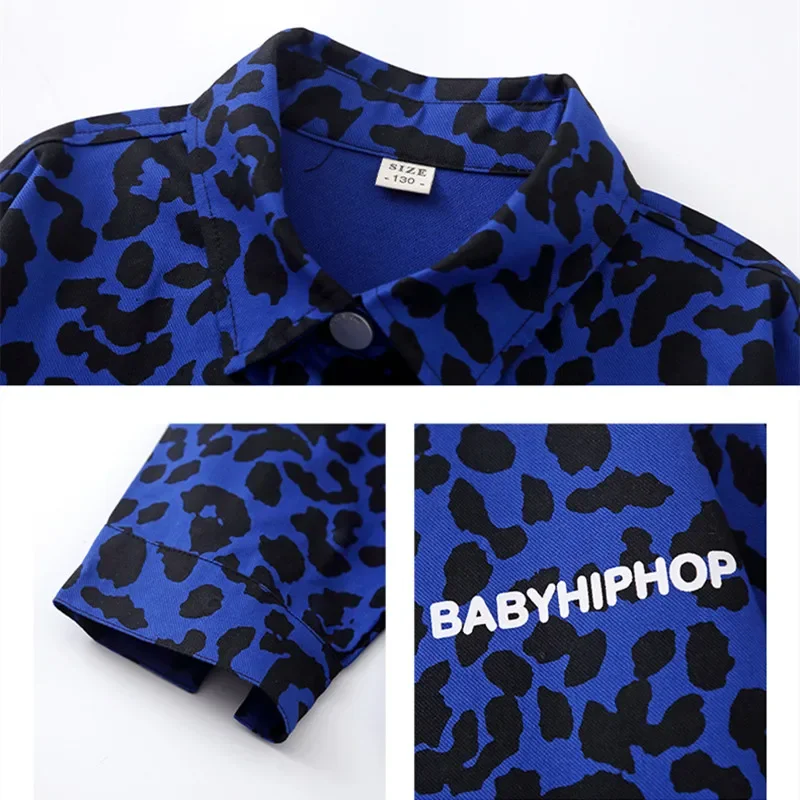 Hip Hop Girls Leopard Shirt Zipper Pants Boys Street Dance Cool Jacket Joggers Clothes Sets Kids Streetwear Child Jazz Costumes