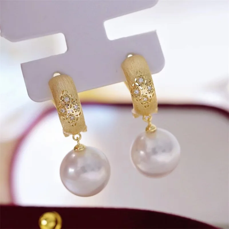 AAAA 9-10mm 10-11mm 11-12mm 12-13mm 13-14mm Japan akoya round Pearl  Earrings S925 silver retro hollow frosted Baroque pearl