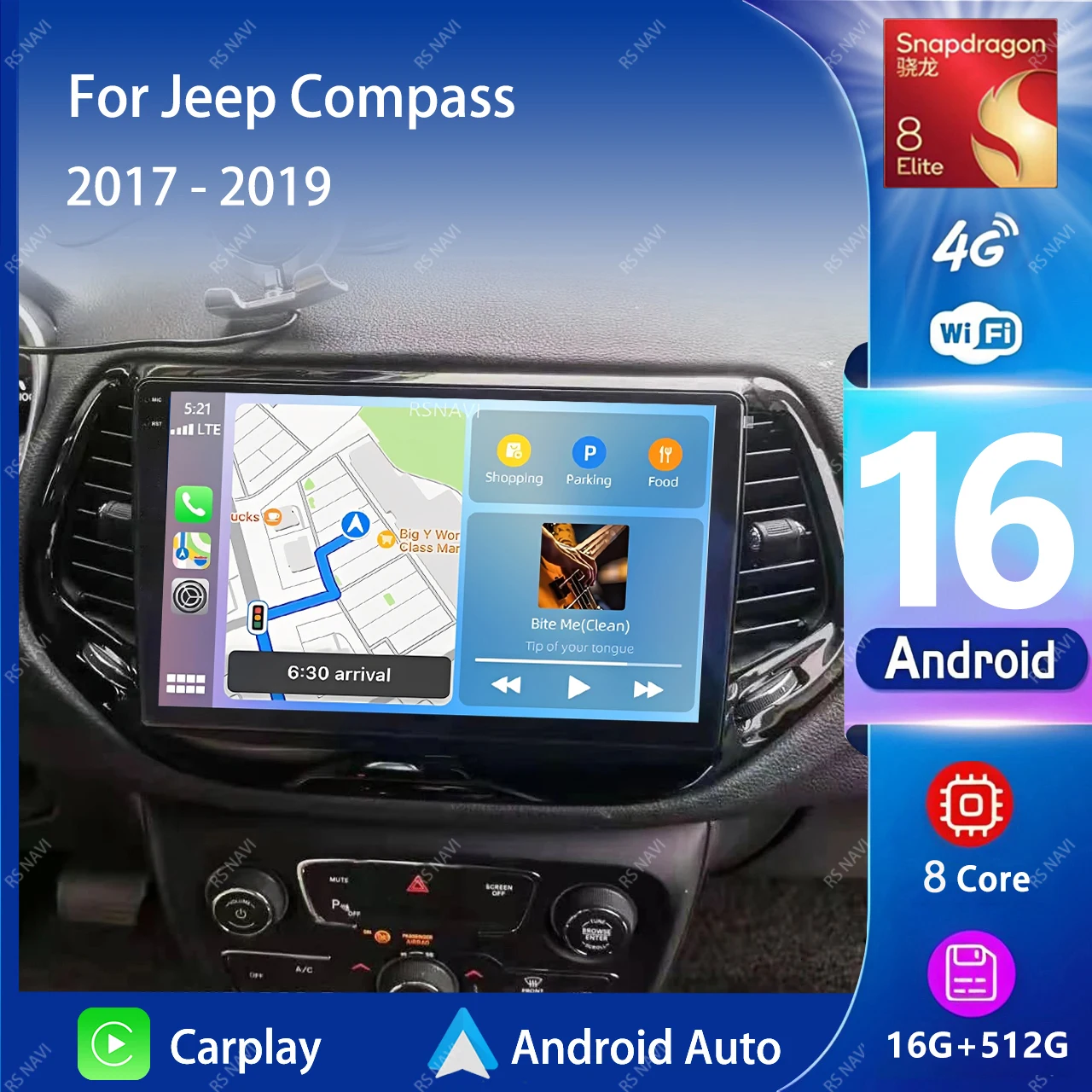 Radio Multimedia para Auto con Pantalla 2K y Android 16 Carplay para Jeep Compass 2017 2018 2019, Autoradio Estéreo 2din