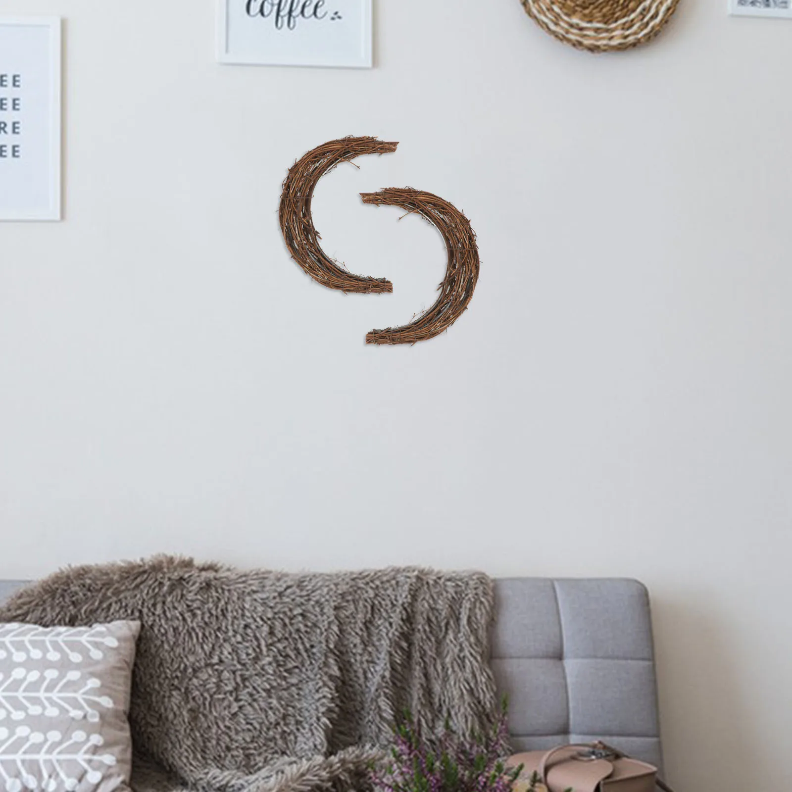 

2Pcs Moon Shape Rattan Wreath Handmade Rings for DIY Crafts Floral Arrangement Home Party Decoration DIY Wreath Rattan