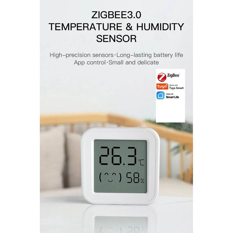 Tuya zigbee sensor de umidade temperatura com tela lcd monitor de aplicativo inteligente em tempo real remotamente para alexa/google casa