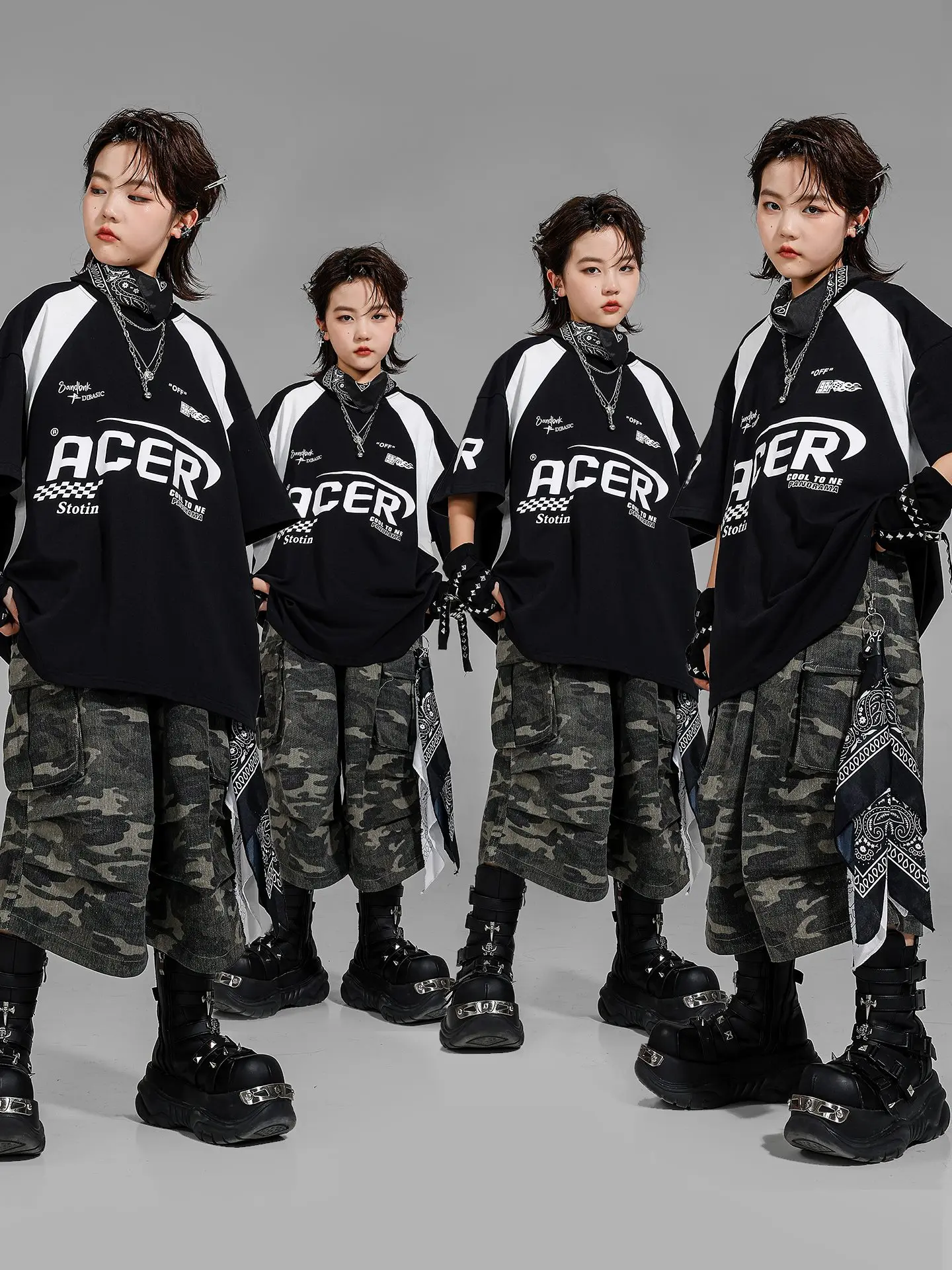 2025 Kids Trendy Clothes Hip-hop Clothes Boys Street Dance Jazz Dance Costumes Top Camouflage Shorts Suit Stage Wear DQL11064