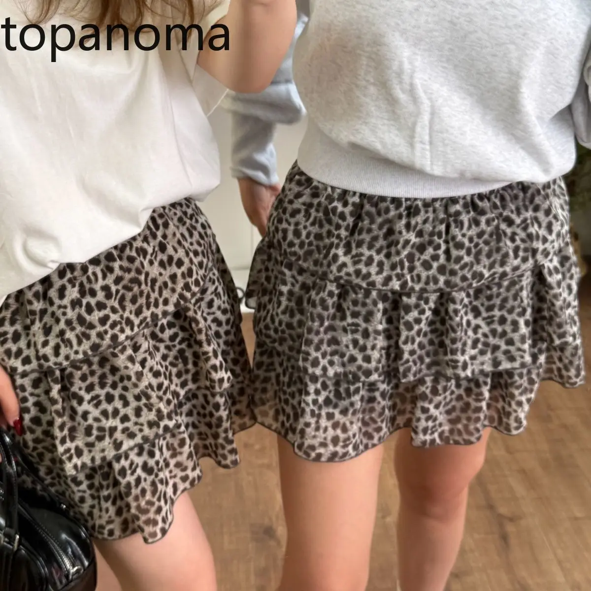 

Topanoma Короткая юбка с леопардовым узором, эластичная новая летняя юбка средней длины, выглядит высокой талией, маленькие пышные сексуальные плиссированные юбки, торт