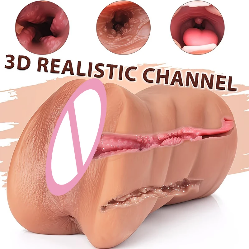 1 TPE male penis trainer, comfortable honey path design, realistic textured mouth and tight vaginal sex doll, male deep throat a view 2