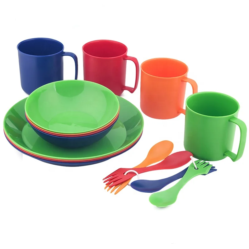 Colorful Plastic Cutlery Set 16/4pcs Plastic Dinner Set Outdoor Plastic Tableware