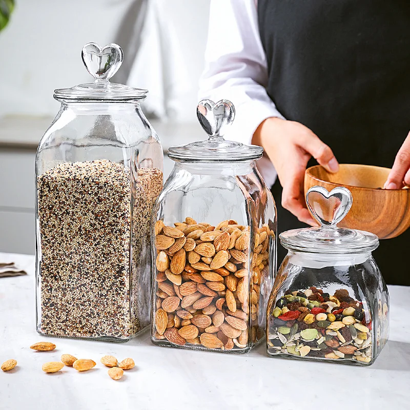 

Love Storage Jar Transparent Glass Food Sealed Cans Candy Snack Box Household Fruit Coffee Bean Miscellaneous Grains Sealed Can