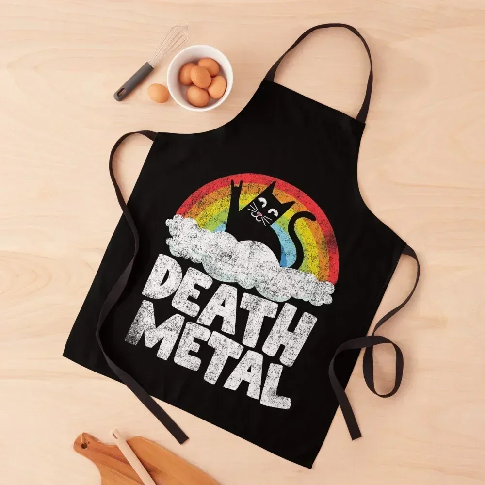 

Funny Death Metal Cat Gift Rainbow Heavy Metal Apron waterproof for women japanese woman Men's Kitchen kitchen utensil Apron