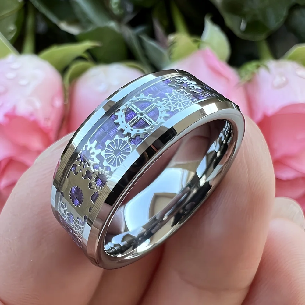 Beveled Gear 8mm Carbon Fiber Ring Creative Punk Mechanical Style for Men Anniversary Gift  High Quality Wholesale Jewelry