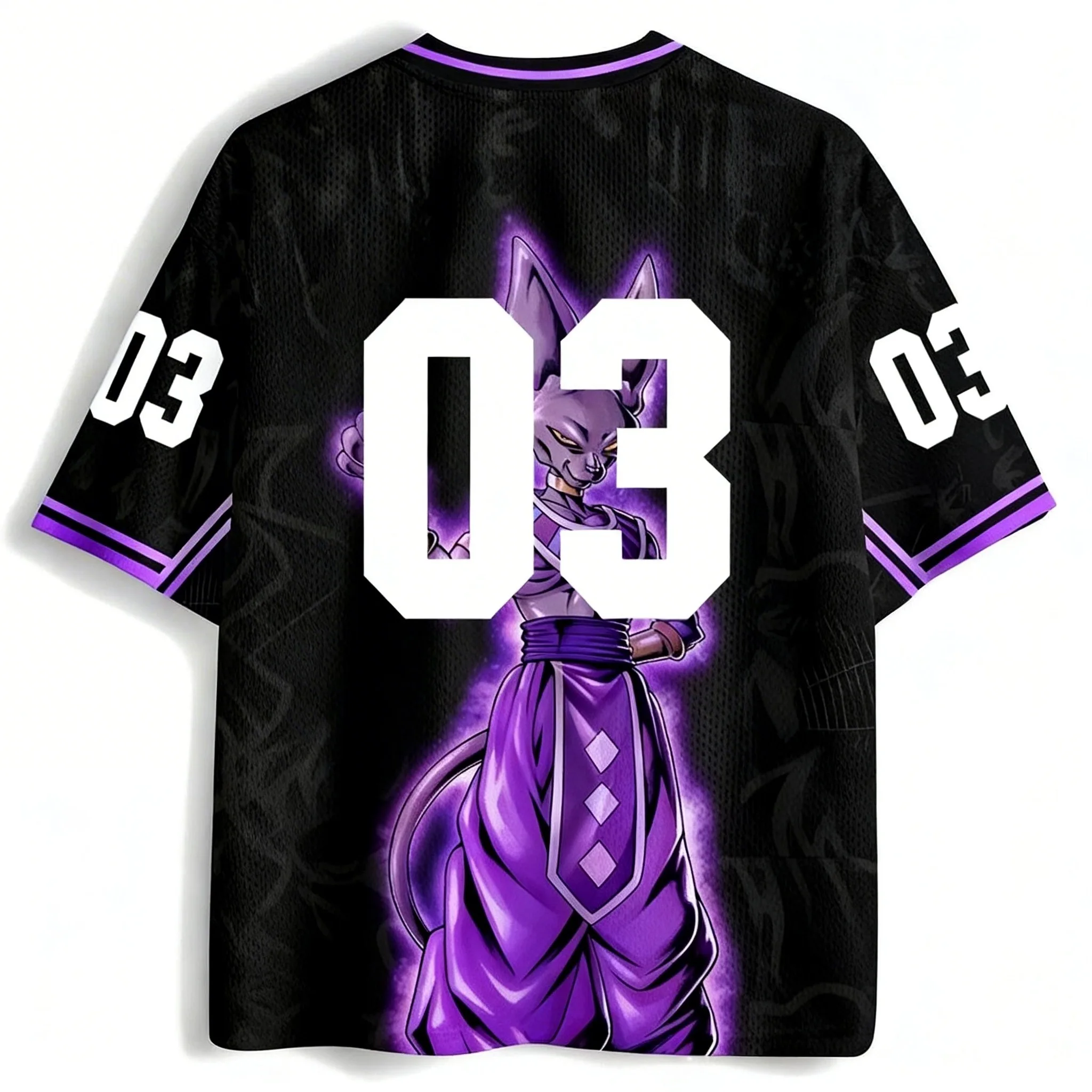 Trendy Unisex V Neck Beerus Dragon Ball Purple Aura Jersey Short Sleeve Top Ideal For Night Out And Casual Street Style Looks