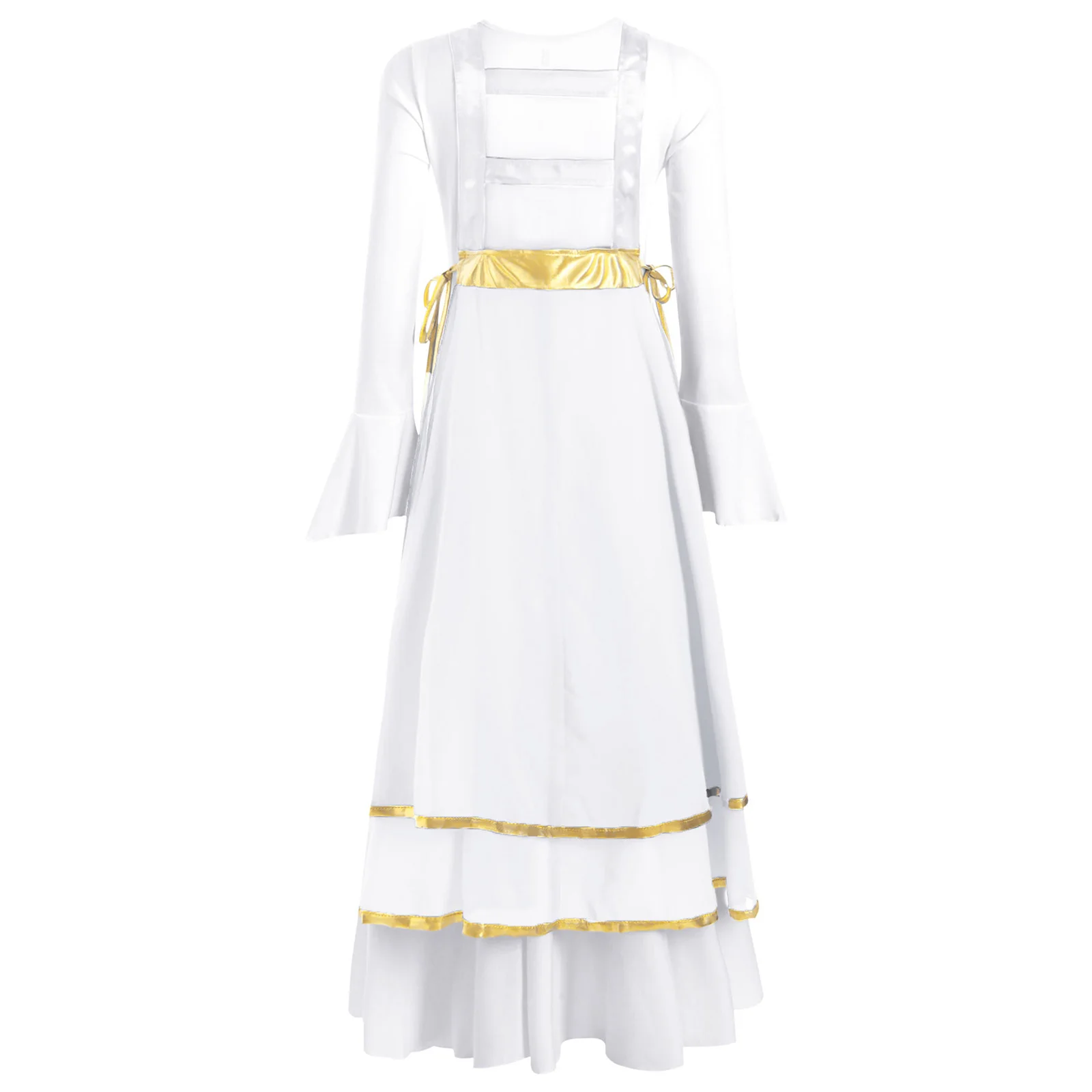 Children Girl Praise Lyrical Dance Dress Church Choir Liturgical Worship White Gown with Lace-Up Tunic Stage Performance Costume