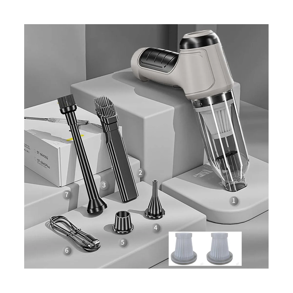 3-In-1 Car Vacuum Cleaner Auto Robot Wireless Powerful Cleaning Machine Car Accessories Home Appliance Strong White-Gray