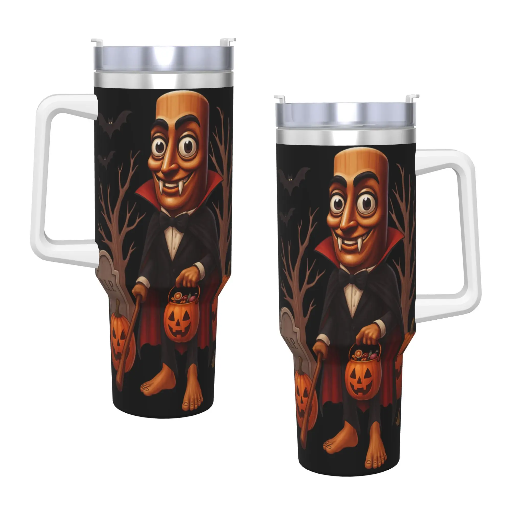 Tung Tung Sahur Halloween Vampire Brainrot Tumbler Hot Drinks Water Bottle Leakproof Stainless Steel Coffee Mug Driving Car Mugs
