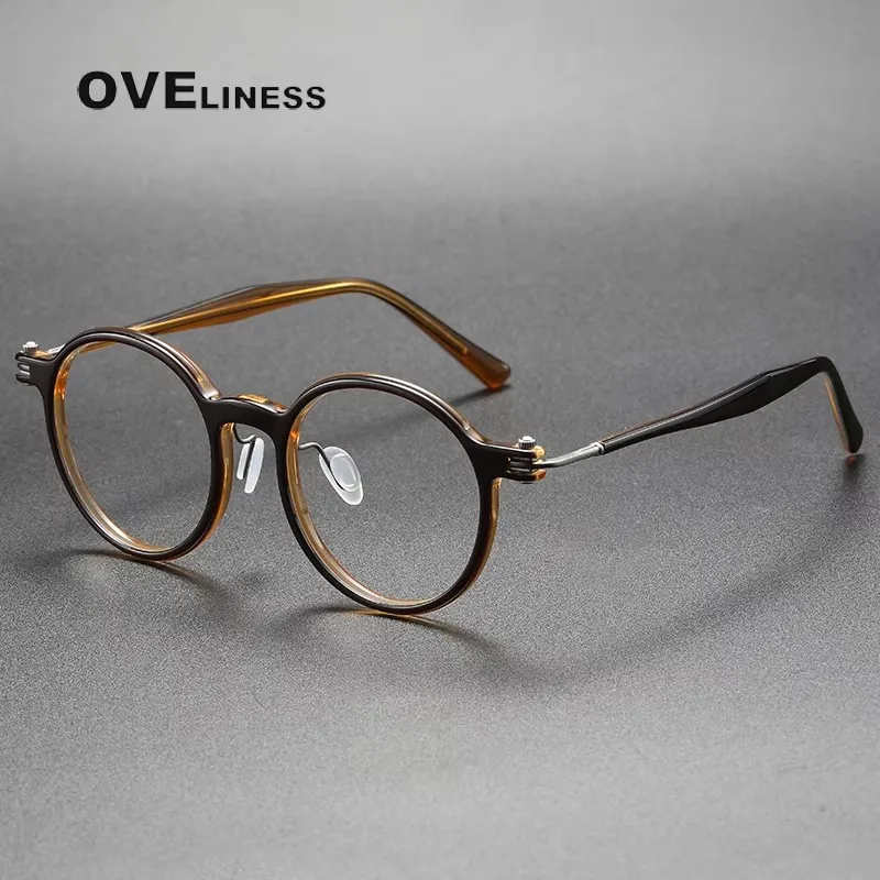 

Acetate Titanium Glasses Frame Men Women New Retro round Prescription Myopia Eyeglasses frames Optical Spectacles Eyewear