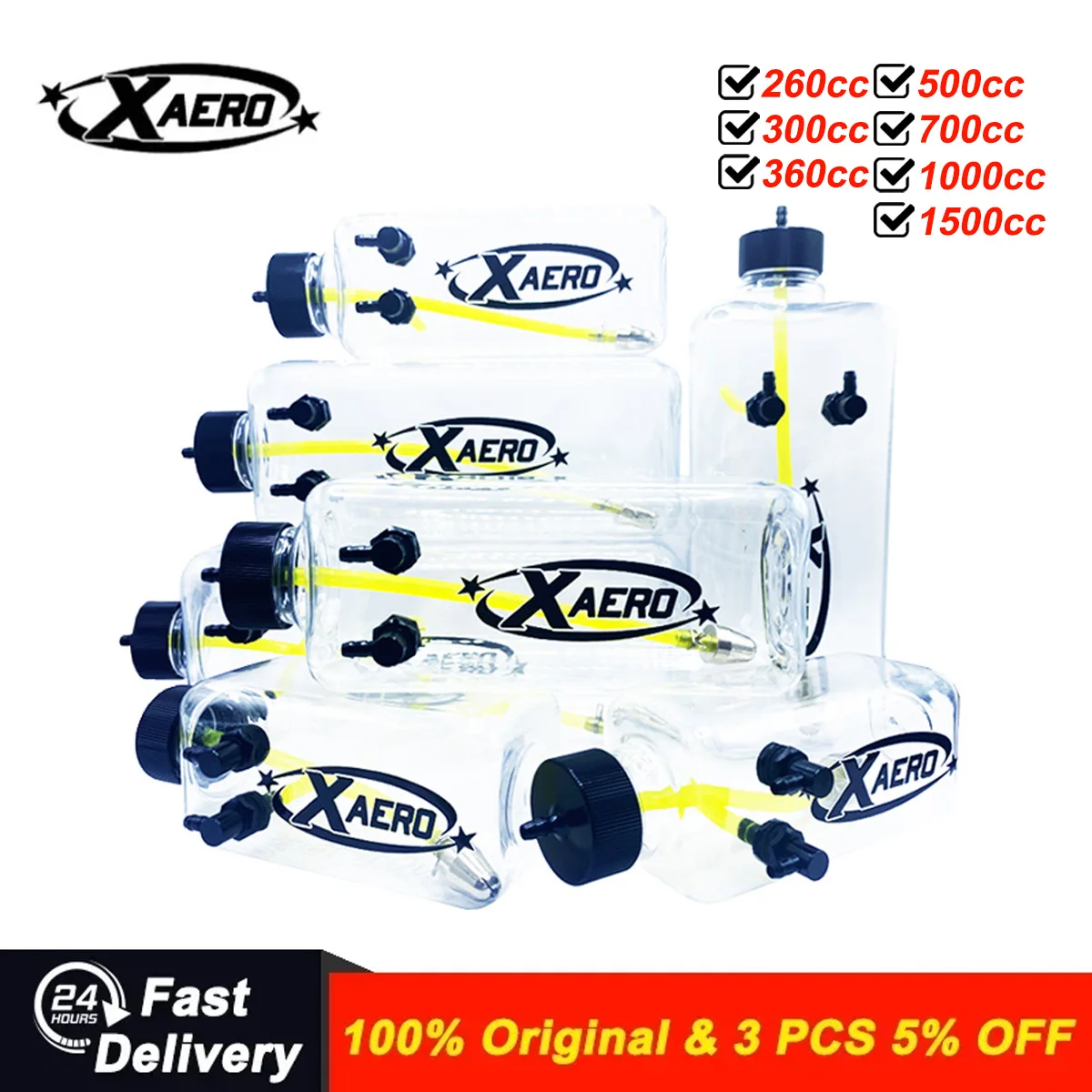 XAERO Fuel Tank Transparent Plastic Square Bottle 260/300/360/500/700/1000/1500 ML/CC for Gas Nitro Airplane Model