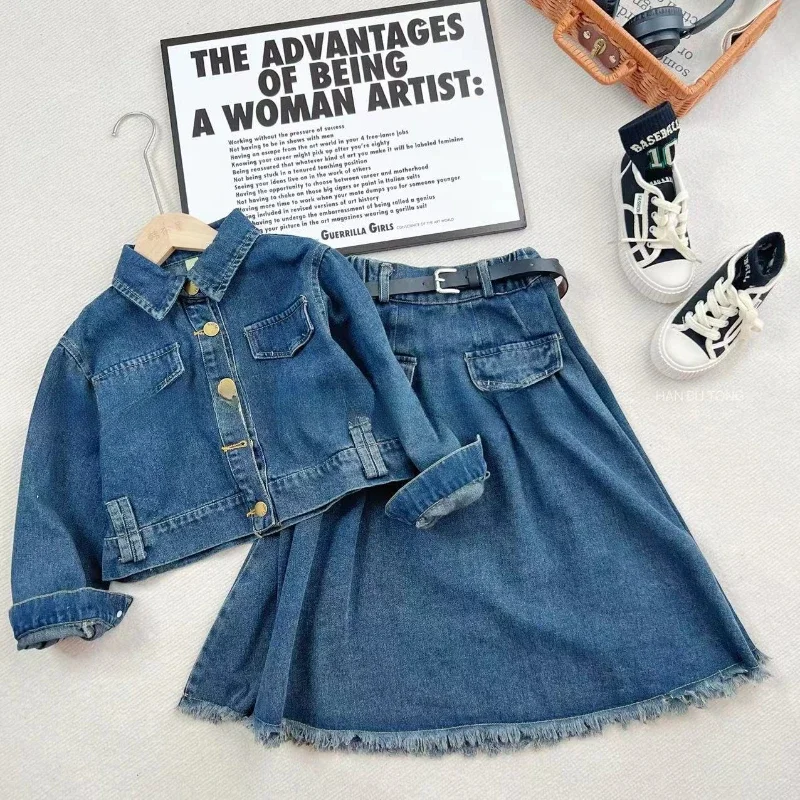 

Girls Set Girls Denim Skirt Two-piece Set Trendy Kids Clothes Girls Child Sets Girl Outfits Conjuntos Para Niños Ropa De Niña