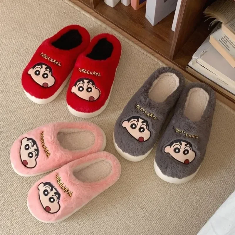 Cartoon anime Crayon Shin Chan plush slippers Girls\' winter home indoor warm cotton shoes men women lovers Wear non slip outside