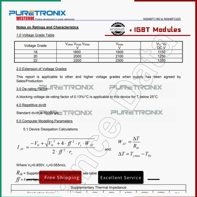 N5946FC220 N5946FC200 N5946FC180 شحن مجاني وحدة الثايرستور الأصلية الجديدة