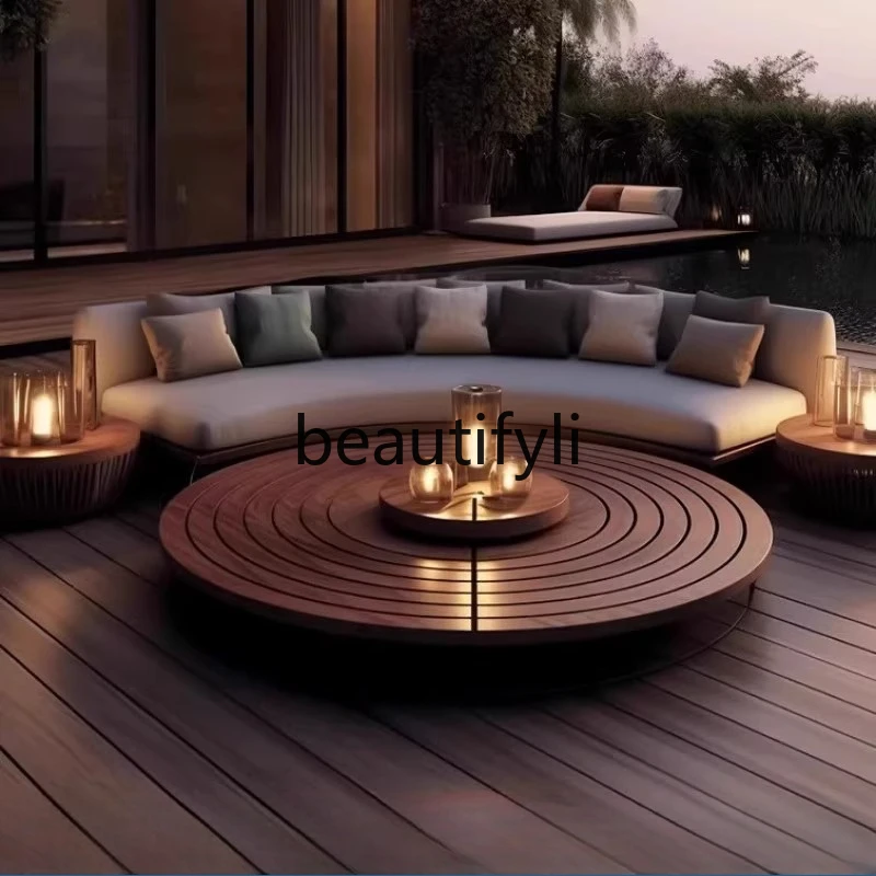 

Outdoor villa terrace teak sofa courtyard garden coffee table sofa combination hotel homestay arc booth