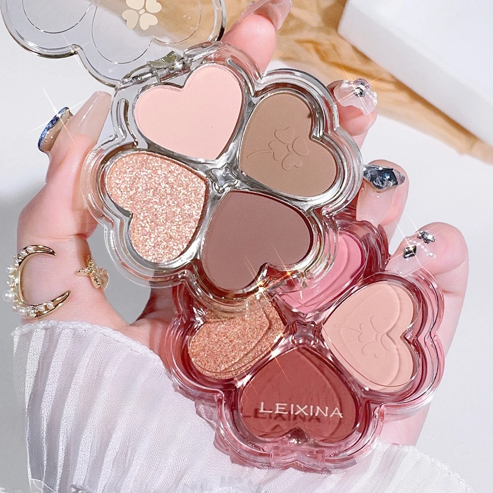 Lucky Clover Eyeshadow Palette Daily Fine Glitter Pearlescent Matte Pure Lust Four-Color Eyeshadow Palette Earth Color Pink Grey