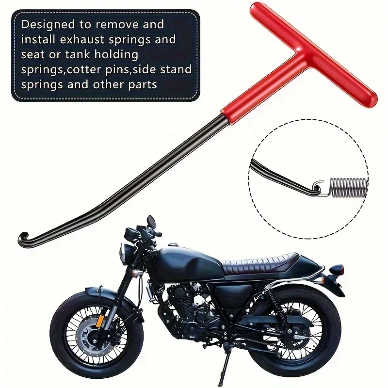 【Motorcycle Exhaust Spring Hook Tool】T-Shaped Handle Puller for Exhaust Pipe Spring Removal - Universal Repair Tool Hooks