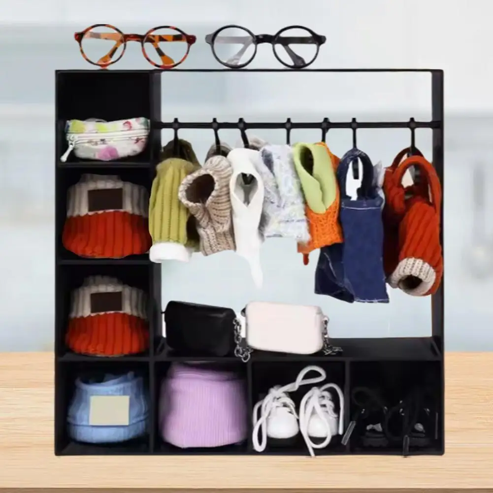 

Large Capacity Doll Clothes Closet Portable with 10 Hangers Clothes Storage for Dollhouse Figure Doll Clothing Display Stand
