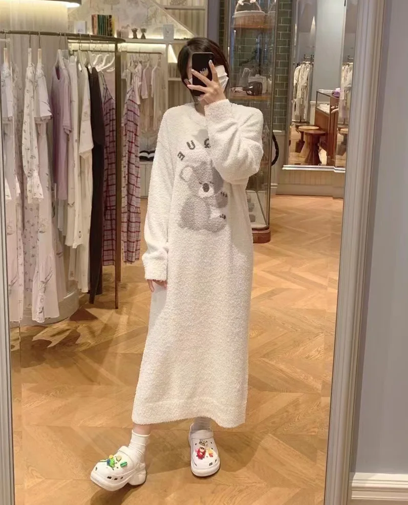 Japan Winter Soft Comfortable Koala Pique Knitted Pajamas Knitting Homewear Loungewear  Sleep Gown