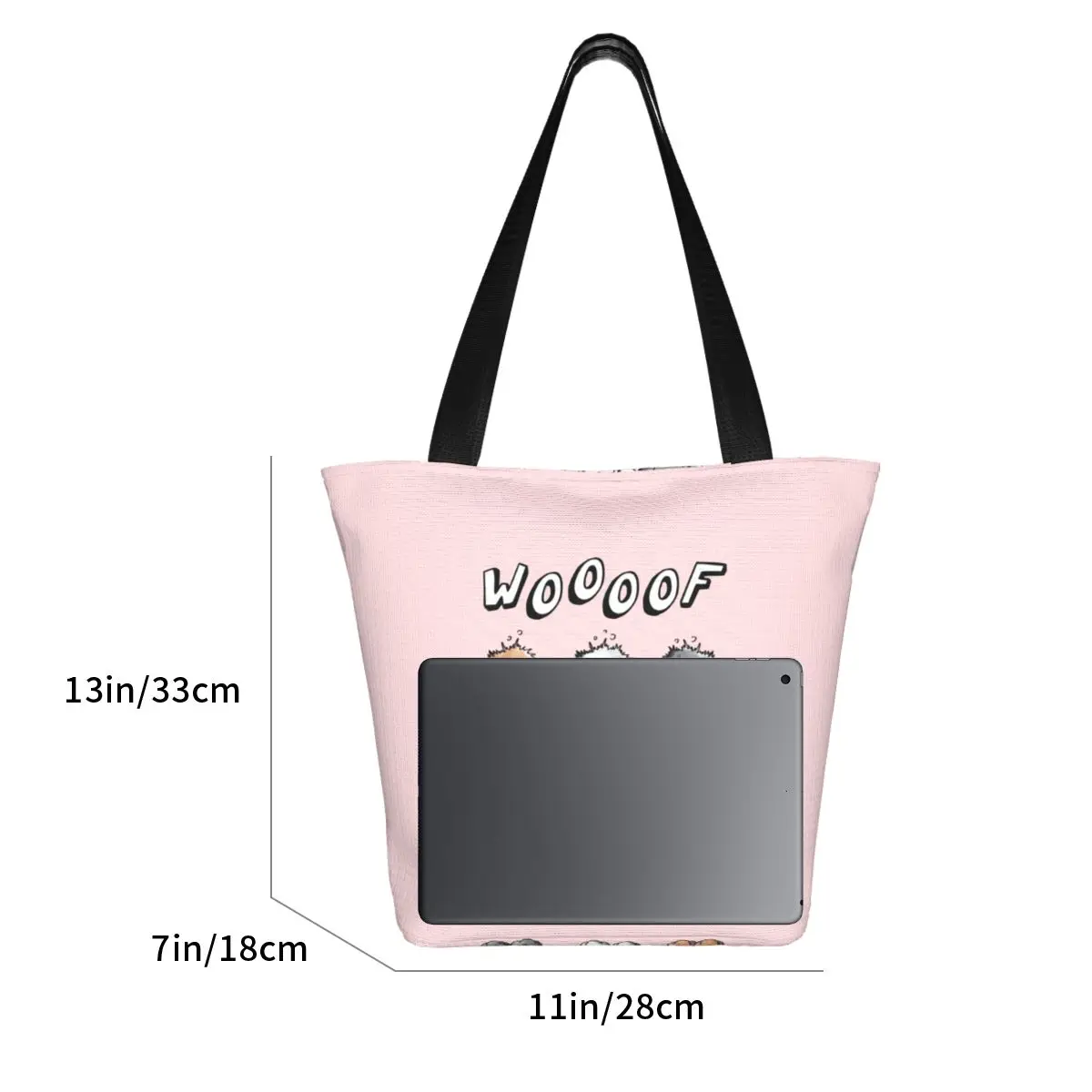 Funny Printed Woof Poodles Shopping Tote Bags Recycling Canvas Shoulder Shopper Cartoon Poodle Dog Handbag