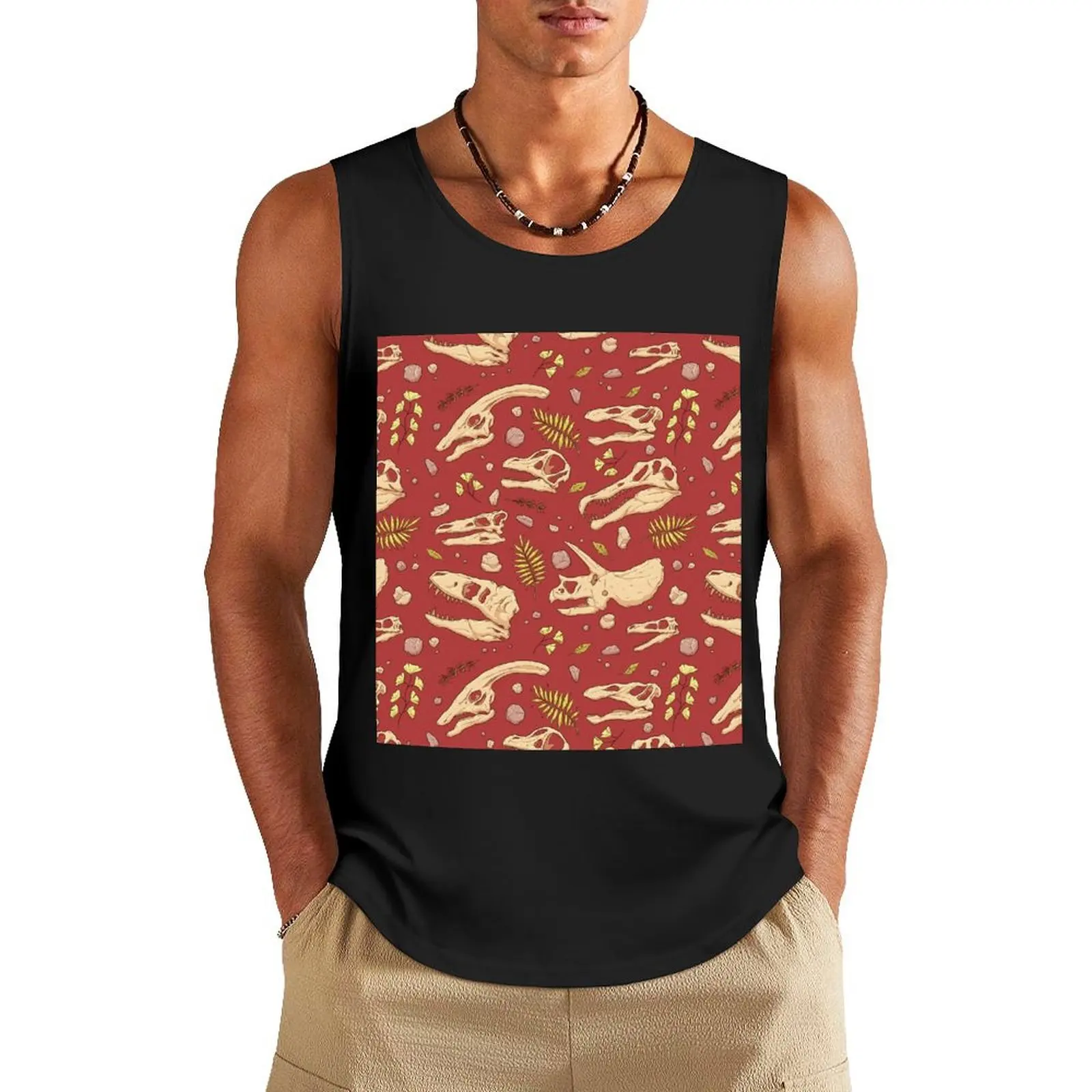 

Dinosaur Skulls - Red Tank Top Sleeveless T-shirt gym training accessories man sexycostume Men's sports t-shirt