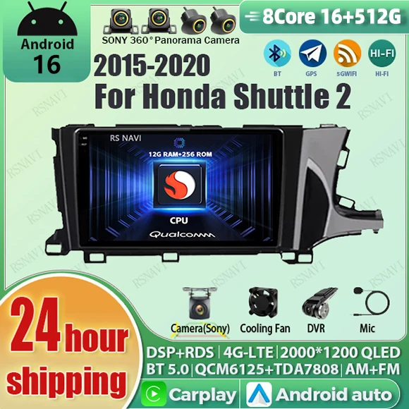 

Android 16 Carplay Auto Qualcomm 2K Screen Car Radio Player For Honda Shuttle 2 2015-2020 GPS Wifi 4G navigation Stereo BT Video