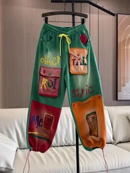 Pantalones vaqueros pintados para mujer, vaqueros de trabajo con cintura elástica personalizada, lavados en el tobillo, a la moda, otoño, 2024