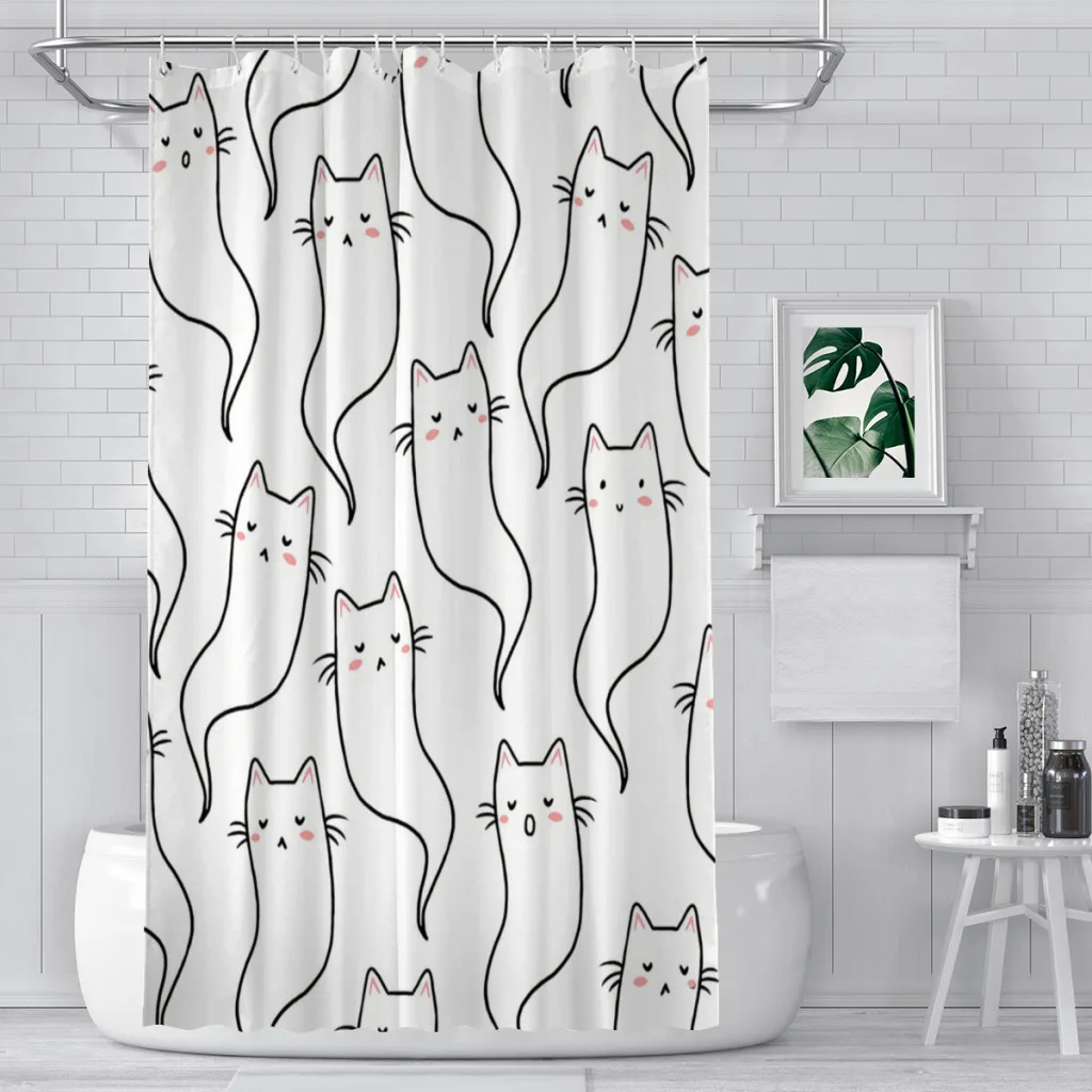 Ghost Cats Bathroom Shower Curtains  Waterproof Partition Curtain Designed Home Decor Accessories