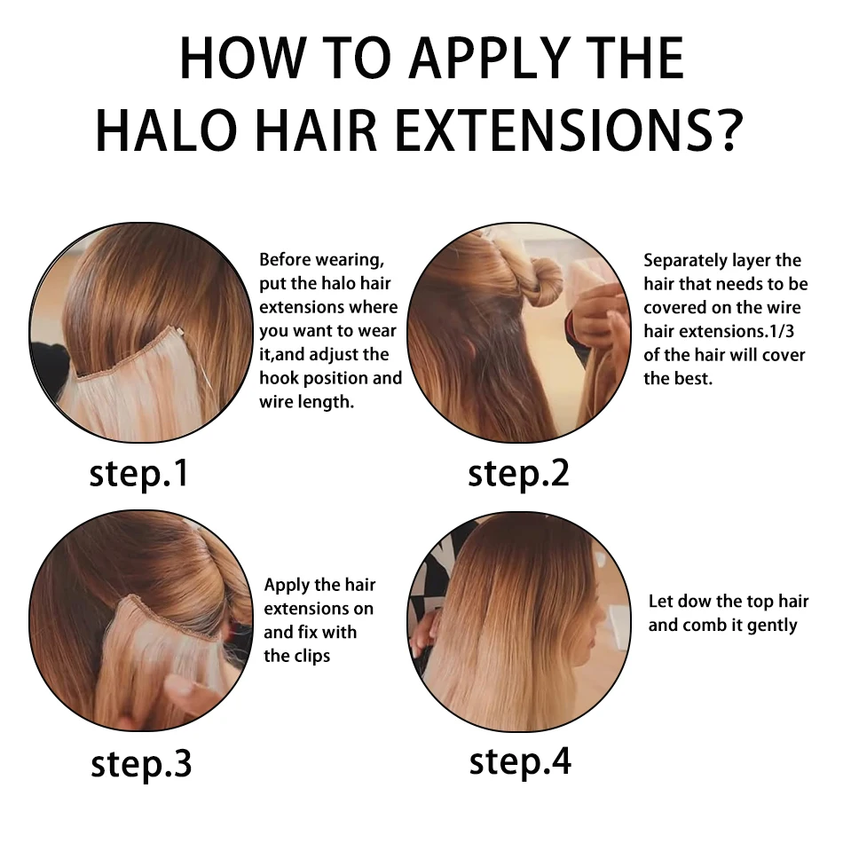 Gaeino Halo Hair Extensions Human Hair Wire Clip In Hair One Piece With Invisible Fish Line Hair Extension For Women 14-28Inch - view 6