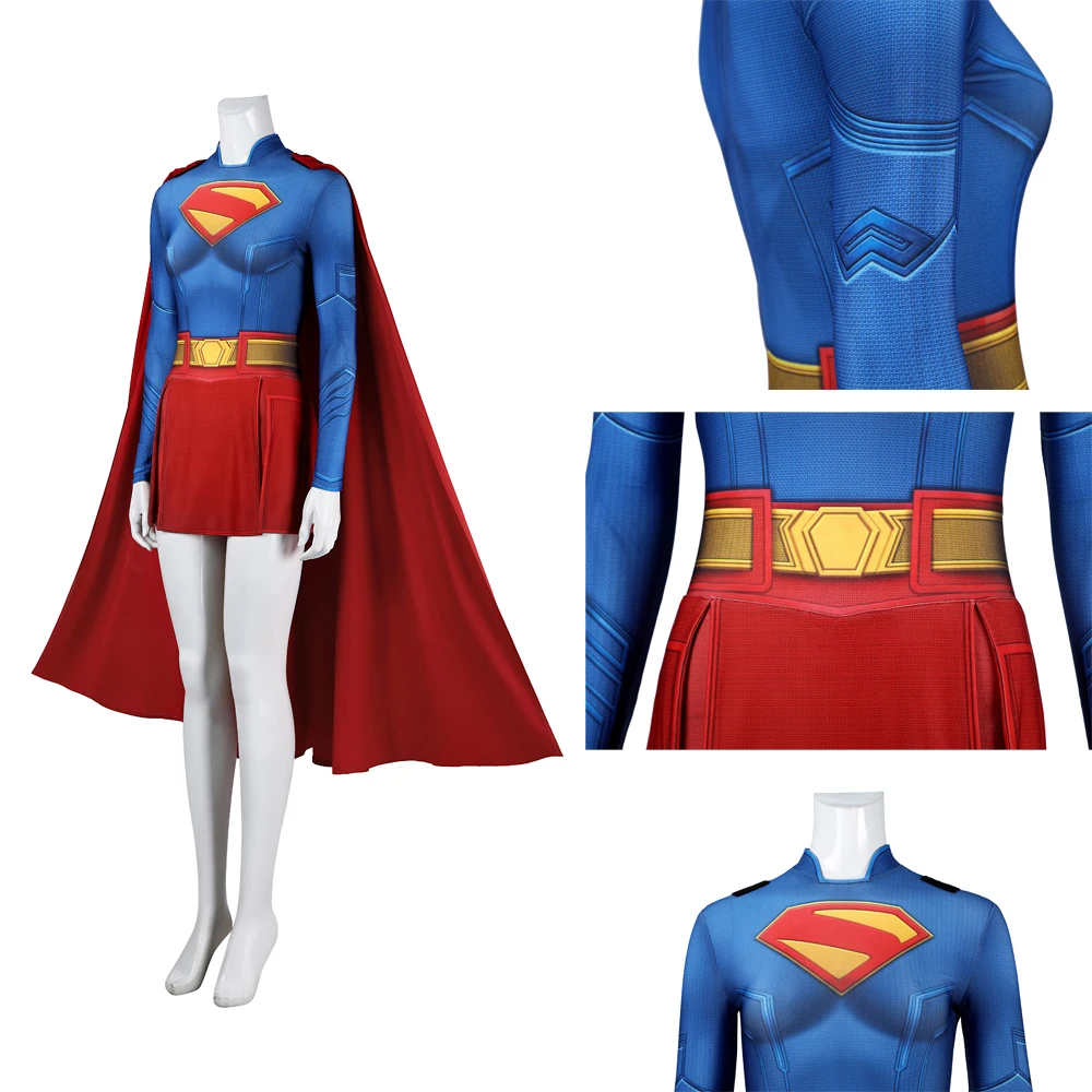 Disfraces de Supergirl para mujer adulta, mono con estampado 3D, capa de películas, herencia, juego de rol, disfraz Sexy de Halloween