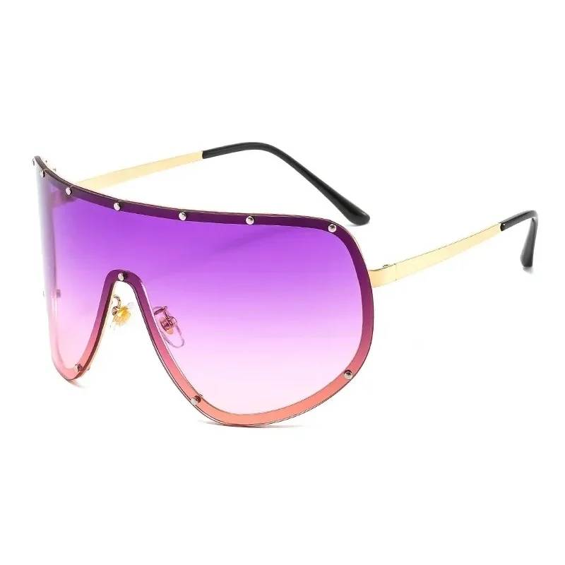 Oversized Rimless Shield Sunglasses Women Men New One Piece Lens Visor Mask Windproof Black Big Sun Glasses Shades Unique UV400