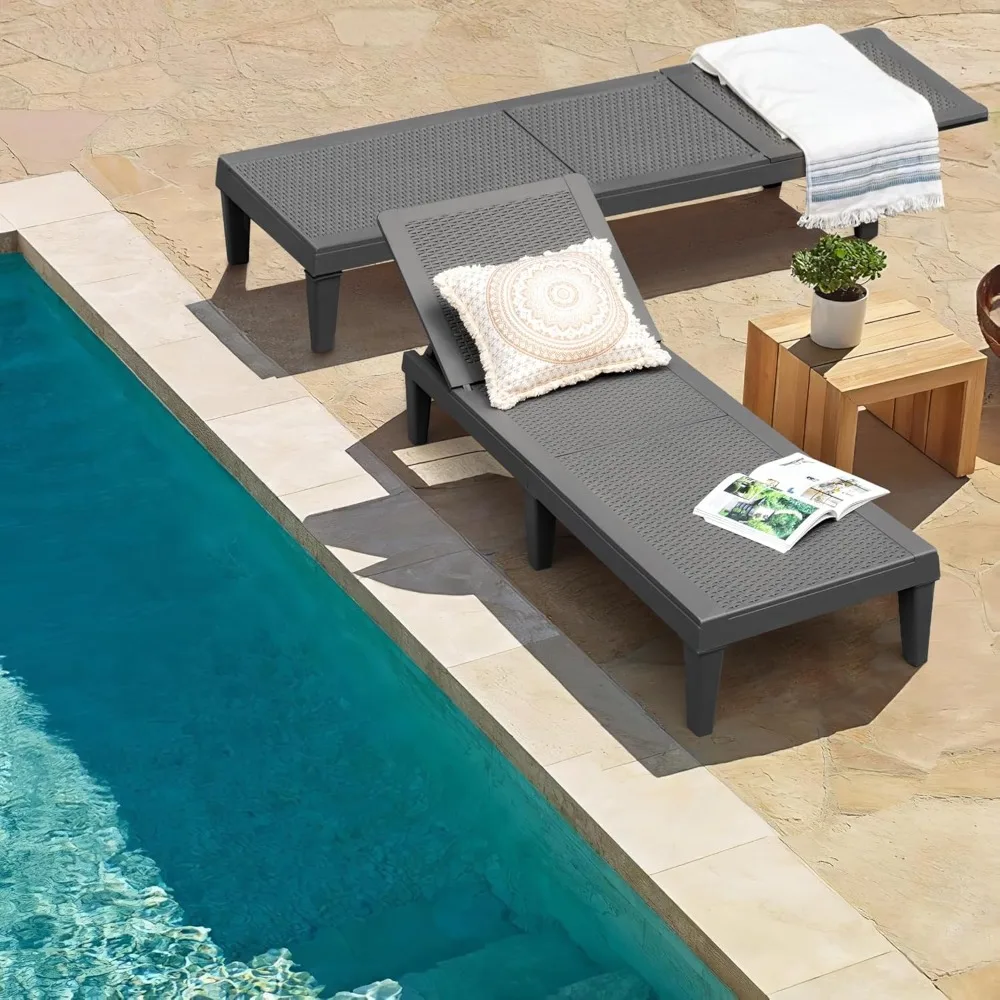 

Outdoor Lounge Chairs Set of 2, Quick Assembly & Waterproof Patio Chaise Lounge with Adjustable Backrest for Poolside, Beach