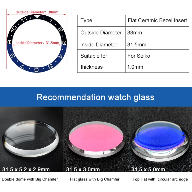 Flat Ceramic Bezel Insert 38*31.5mm MOD For Seiko brand SKX007 SKX011 Divers SUB Replacement of watch parts