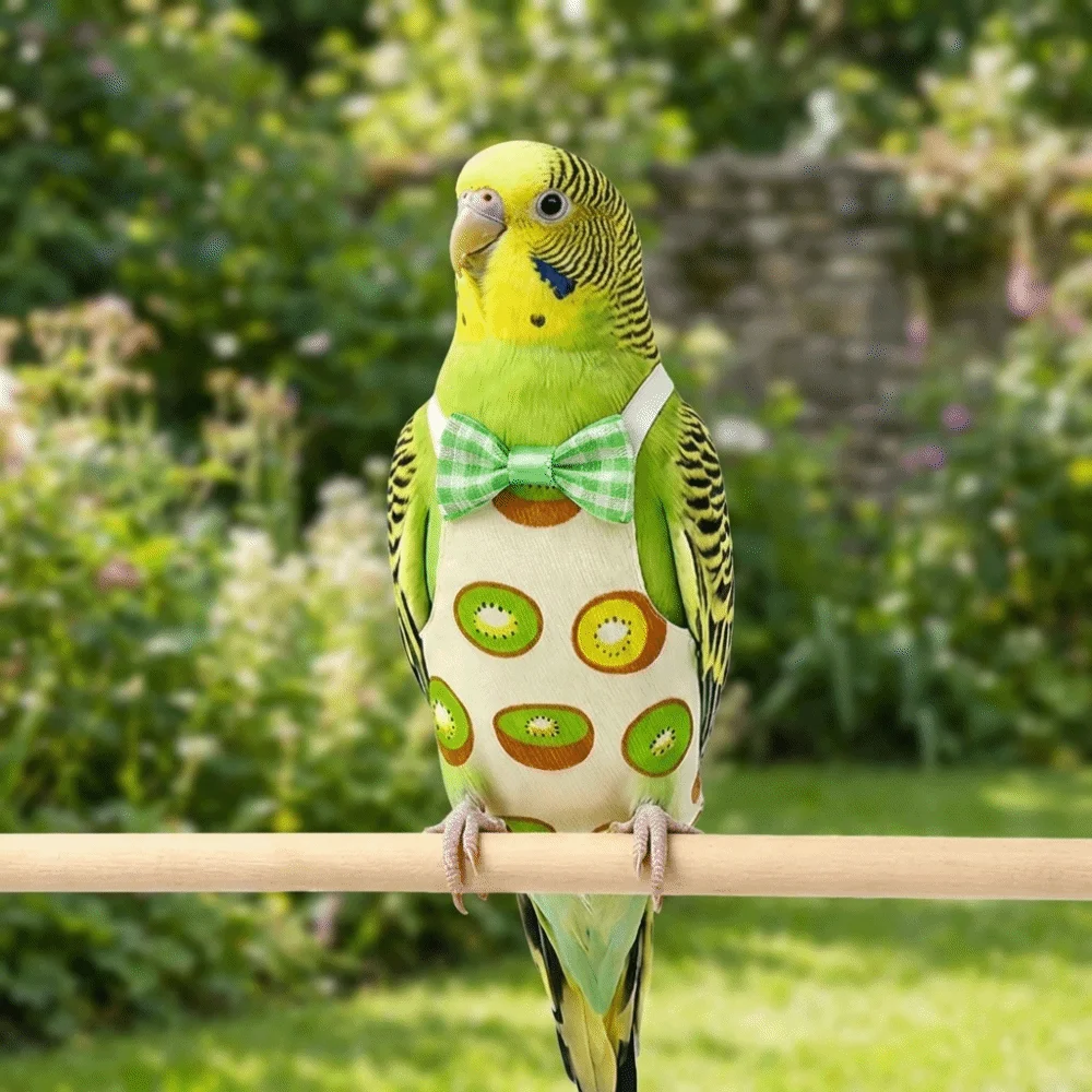 Adjustable Pet Parrot Diaper Breathable Fruit Pattern Bird Flight Suits with Bowtie Soft Fabric Parrot Flying Clothes