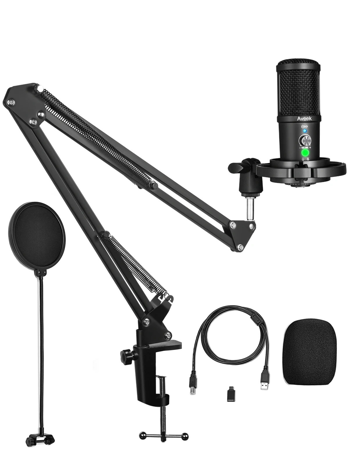 Aveek Gaming USB Microphone, Noise Cancellation Condenser mic for Pc, Podcast Microphone,with Boom Bracket,for Gaming,Podcasting