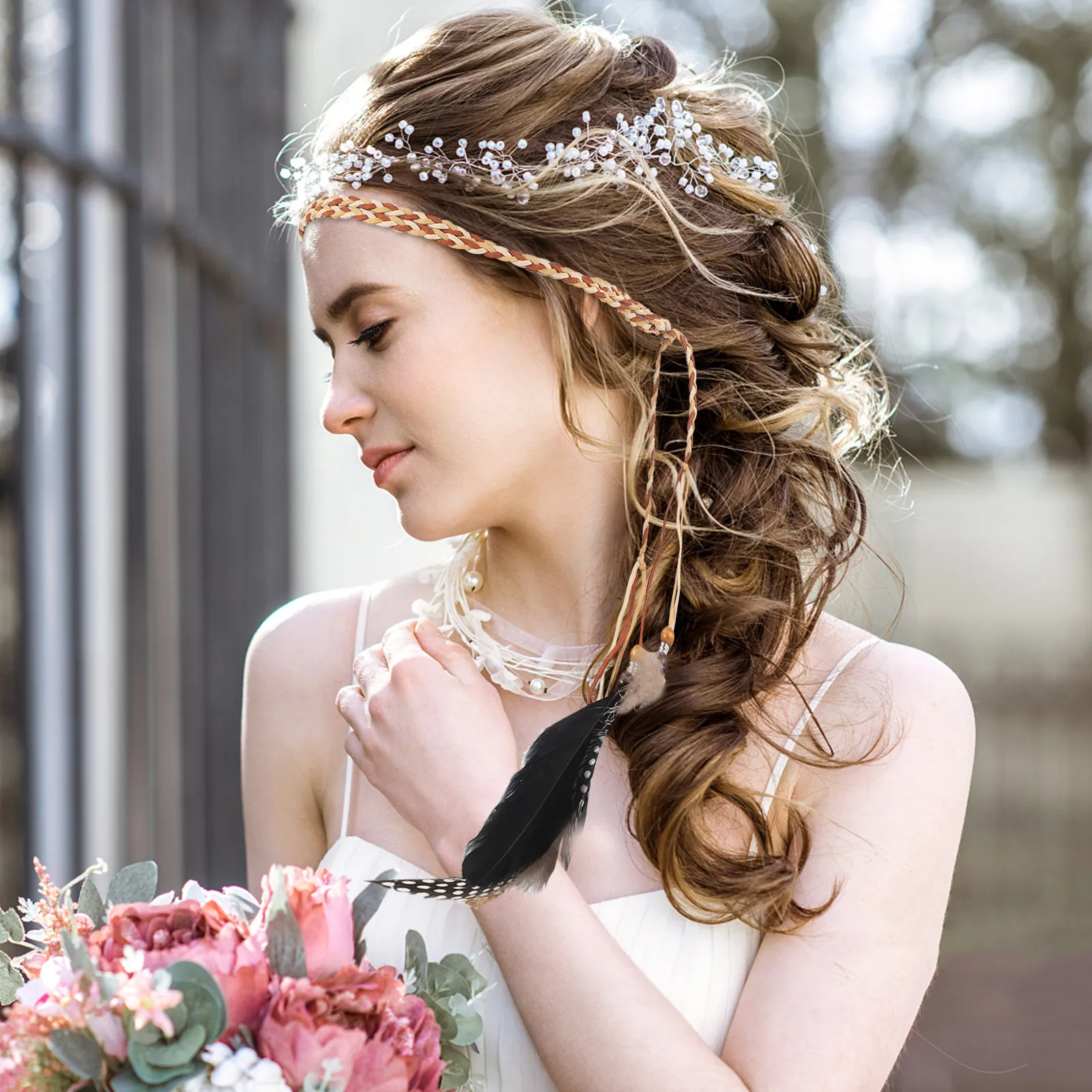 

Набор из 4 повязок на голову с перьями в богемном стиле, с кисточками, из безопасного и экологичного материала, изысканная и тонкая работа, для вечеринок