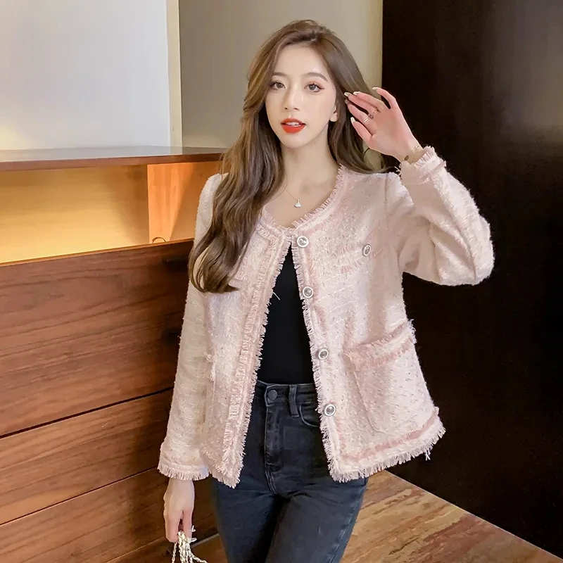 

Women's Tweed Short Jackets Female 2023 Spring Autumn New Outwear Temperament Overcoat Ladies Coats