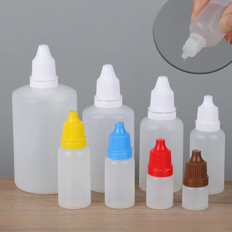 Botellas de plástico PE con gotero, envases vacíos para pintura líquida de viaje, 10 piezas, 5ML/10ML/15ML/20ML/30ML/50ML/100ML