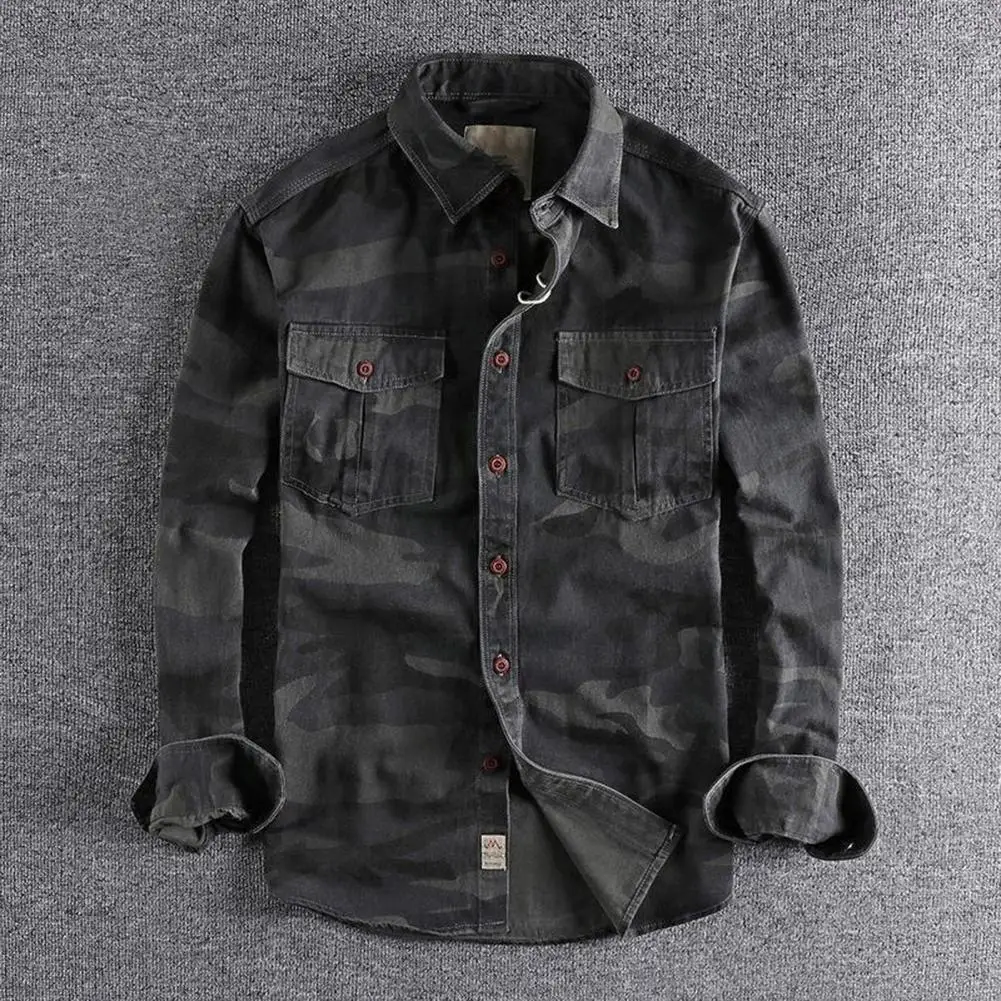 

Outdoor Activities Shirt Fall Men Shirt Men's Camouflage Print Cargo Style Shirt with Wear-resistant Fabric Long for Spring